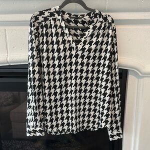 Preston & York Black and White Mandarin Collar Blouse